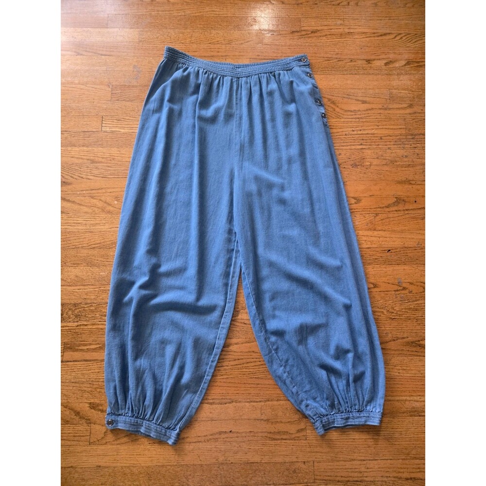 Anthropologie Pants Blue Denim Chambray Harem Balloon Boho Festival Size Large